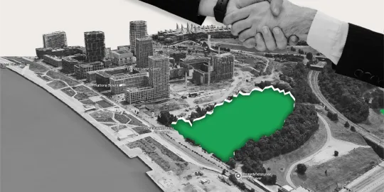Het (vorige) Antwerpse college zorgde er met een onteigeningsplan op maat voor dat Triple Living op Nieuw-Zuid ook striga 6 en striga 7 (groen ingekleurd) kan ontwikkelen.