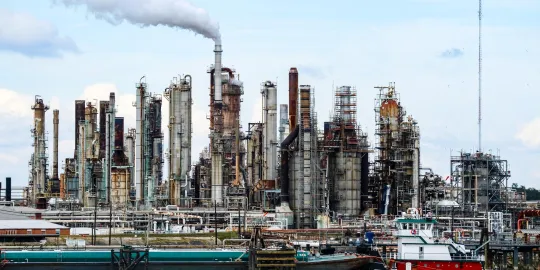 Een raffinaderij van het Amerikaanse Exxon Mobil aan de oevers van de Mississippi. Een raffinaderij van het Amerikaanse Exxon Mobil.