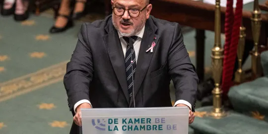 Minister van Binnenlandse Zaken Bernard Quintin tijdens een plenaire vergadering van de Kamer in het Federaal Parlement in Brussel, donderdag 8 oktober 2026. 