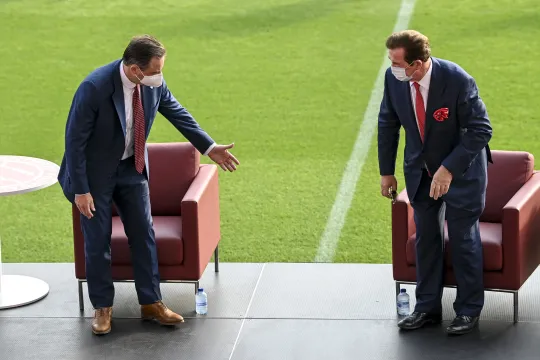 Bart De Wever en Paul Gheysens bij de viering van de bekerwinst door Antwerp FC