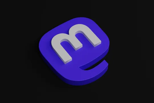 Het logo van Mastodon op een zwarte achtergrond.