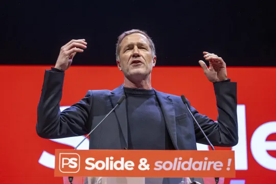 PS-voorzitter Paul Magnette trapte met een speech de verkiezingscampagne af tijdens een congres van zijn partij in Brussel op 18 februari.