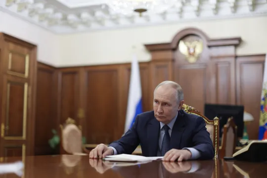 Russisch president Vladimir Poetin tijdens een meeting in het Kremlin. 