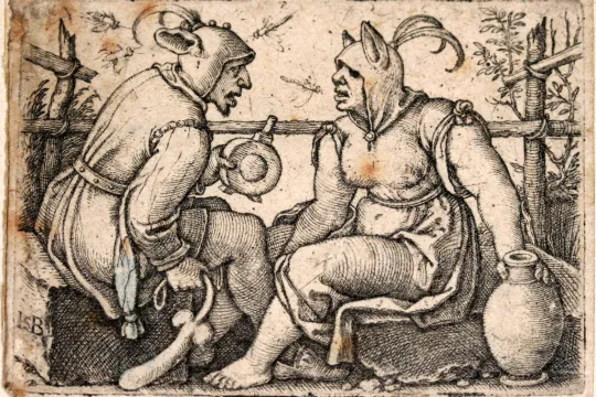 Twee narren afgebeeld op een kopergravure van Sebald