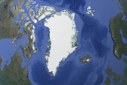 Beeld van Groenland via Google Earth. 