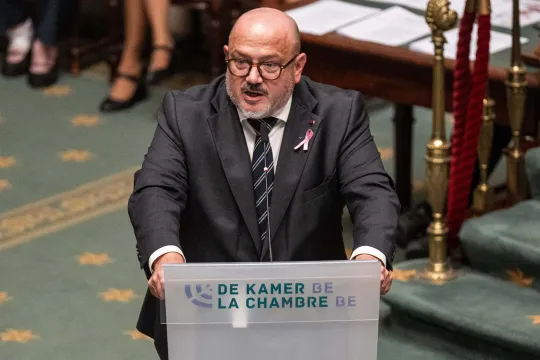 Minister van Binnenlandse Zaken Bernard Quintin tijdens een plenaire vergadering van de Kamer in het Federaal Parlement in Brussel, donderdag 8 oktober 2026. 