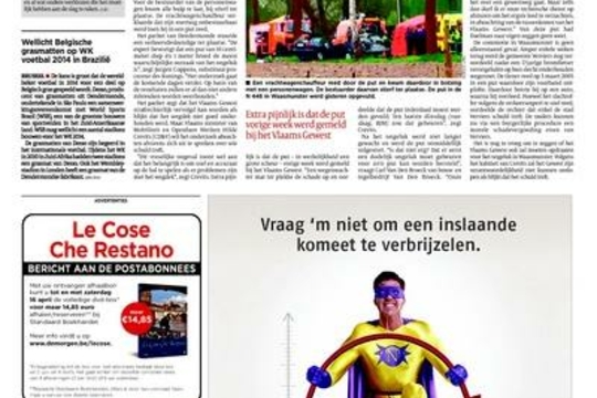 Naast het artikel een put in de weg plaatste De Morgen ongelukkigerwijze een advertentie over een inslaande komeet. (De Morgen, 5 april 2011)
