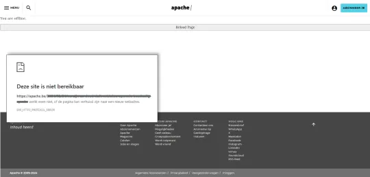 Je krijgt de melding dat je offline bent of de pagina niet beschikbaar is.
