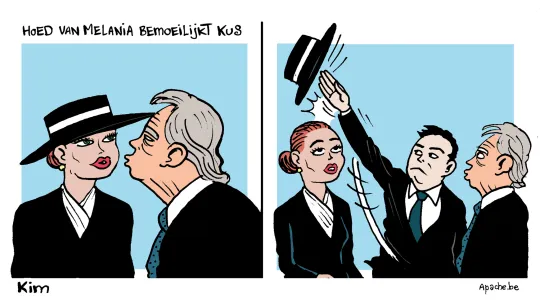 Hoed van Melania bemoeilijkt kus