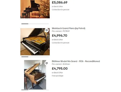 Verschillende piano's worden via zoekertjes online aangeboden op eBay. 