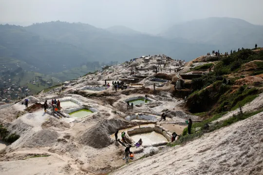 Labourers work at SMB coltan mine near the town of Rubaya