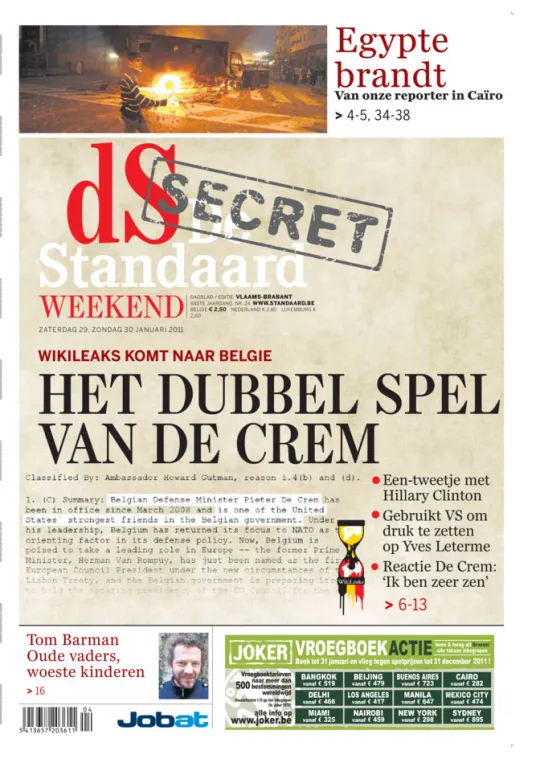 De cover van De Standaard van zaterdag 29 januari 2011