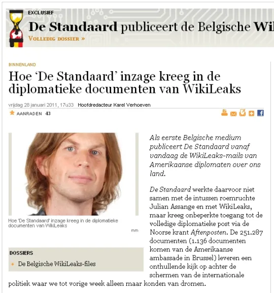 Hoofdredacteur Karel Verhoeven legt (niet) uit hoe De Standaard aan Wikileaks documenten komt