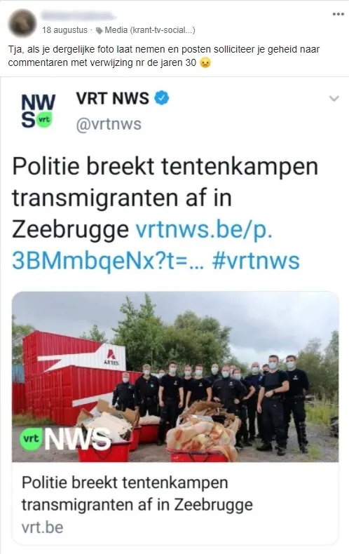 Screenshot Facebookgroep Thin Blue Line Belgium