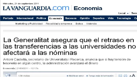 De Spaanse krant La Vanguardia laat weten dat de uitbetaling van de lonen van professoren in het gedrang komt