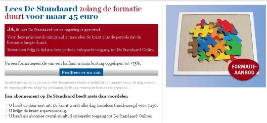Op de verschillende abonnementsformules staat geen maat meer. De Standaard biedt intussen ook een 'formatieabonnement' aan.