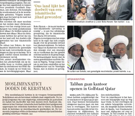 In De Standaard staat het bericht vandaag gemakshalve tussen andere bijdragen over islamitische jihad en Taliban