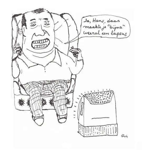 De eerste cartoon op Apache is van Goh, een 25 jaar auteur-cartoonist.