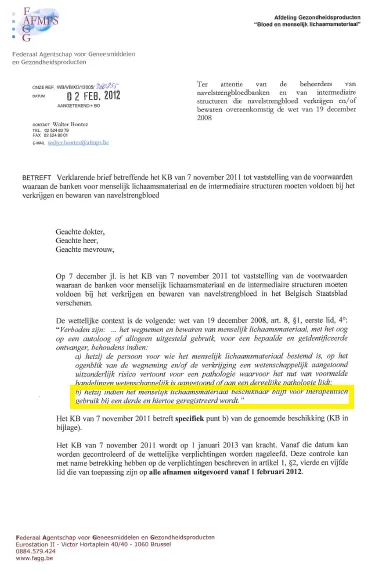 Courrier de Xavier De Cuypere (AFSCA)