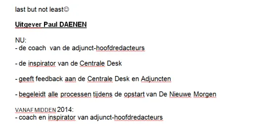Uittreksel uit nota adjunct-hoofdredacteurs