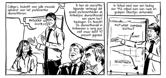 Beeld uit de strip 'Diamantgate' van Yves De Ridder