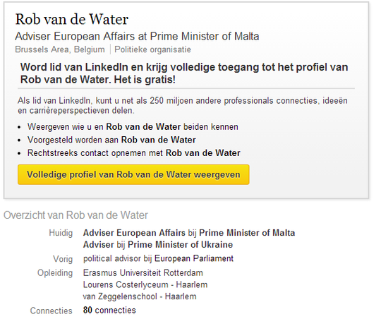 (Screenshot Linkedin pagina Rob Van de Water)