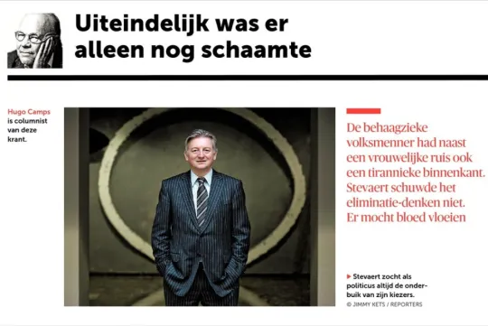 Screenshot column Hugo Camps in De Morgen