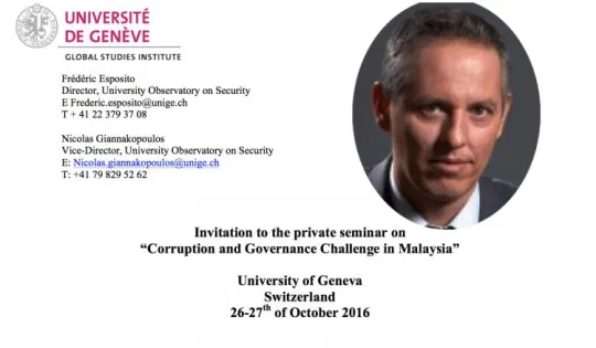 De uitnodiging voor het fameuze seminarie,georganiseerd aan de Universiteit van Genève