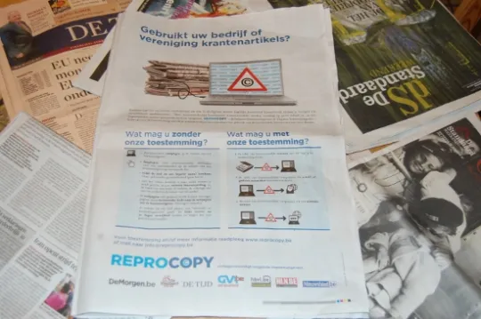 De bewuste advertentie van Reprocopy in De Morgen