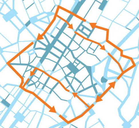 Fig. 2. De verbindingslus rondom de voetgangerszone. (Bron: Arau)